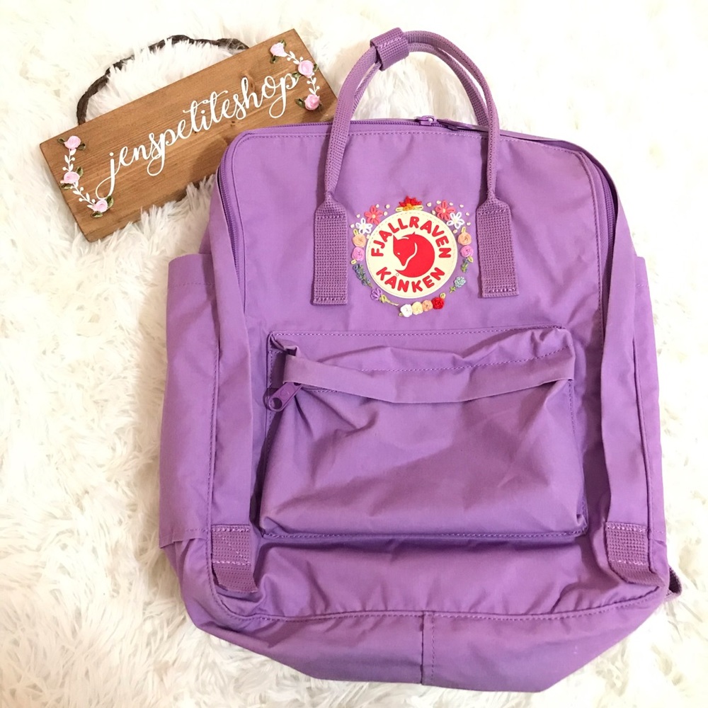 Fjallraven kanken classic orchid floral Hand embroidery Back To School